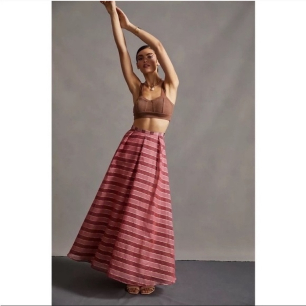 NWOT Eva Franco Golden Cranberry Striped Maxi Skirt